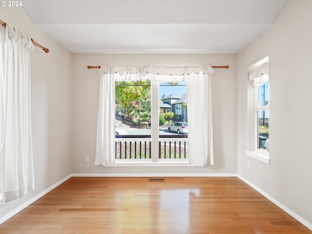 unfurnished room featuring light wood-type flooring and a healthy amount of sunlight