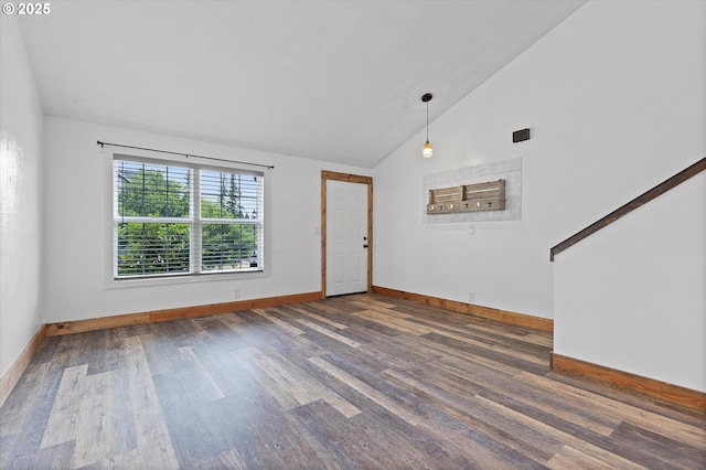 20694 SW Parker Ct, Beaverton, OR 97078 - unfurnished living room featuring wood finished floors and high vaulted ceiling