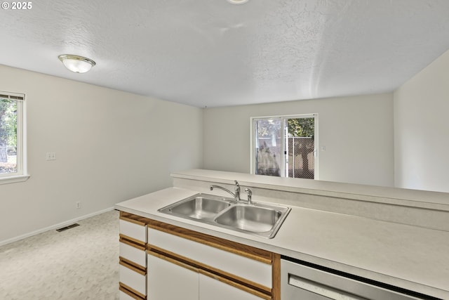 3617 Westleigh St, Eugene, OR 97405 - kitchen with dishwashing machine, healthy amount of natural light, light countertops, white cabinets, and a textured ceiling