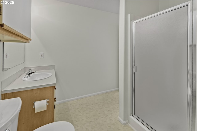3617 Westleigh St, Eugene, OR 97405 - bathroom featuring a shower stall, vanity, and tile patterned floors