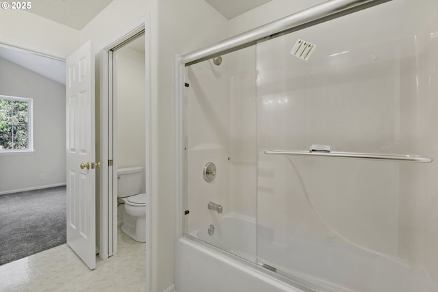 3617 Westleigh St, Eugene, OR 97405 - full bathroom featuring enclosed tub / shower combo and vaulted ceiling