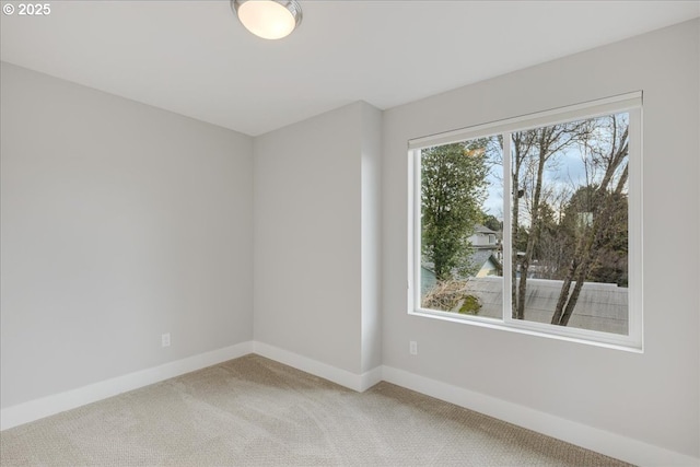 empty room featuring baseboards and light colored carpet
