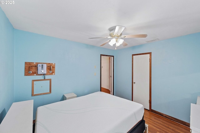 808 E 14th St, Coquille, OR 97423 - bedroom with wood finished floors, baseboards, ceiling fan, and a closet