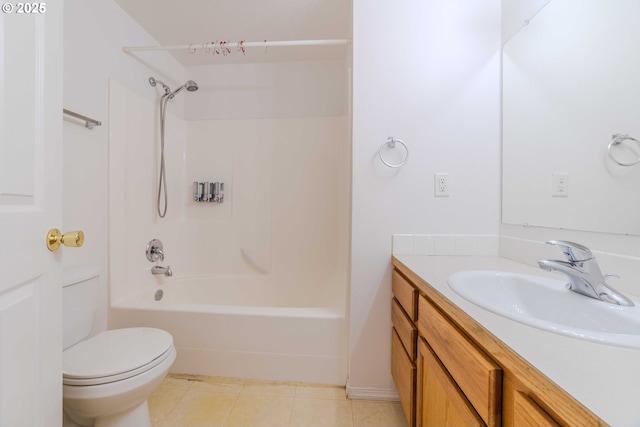 bathroom with vanity, shower / bathing tub combination, toilet, and tile patterned flooring
