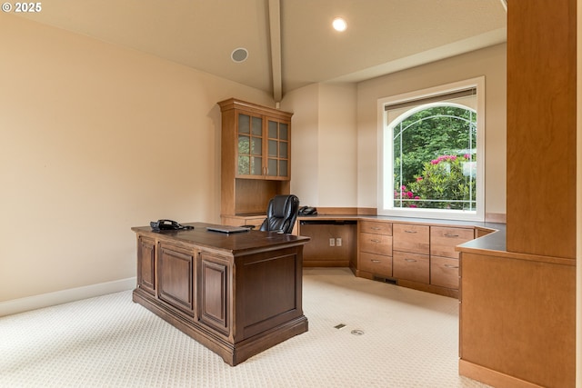 16215 SE Rivershore Dr, Vancouver, WA 98683 - unfurnished office featuring light colored carpet, vaulted ceiling, baseboards, and recessed lighting