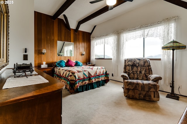 36910 Edgehill Rd, Springfield, OR 97478 - bedroom with carpet flooring, wooden walls, and a ceiling fan