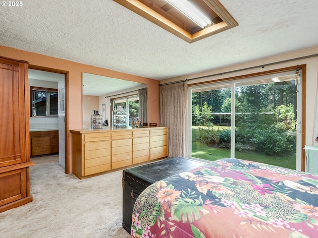 24873 S Beeson Rd, Beavercreek, OR 97004 - bedroom featuring a textured ceiling, multiple windows, light colored carpet, and connected bathroom