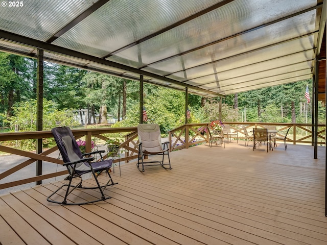 24873 S Beeson Rd, Beavercreek, OR 97004 - wooden terrace with outdoor dining area and view of scattered trees