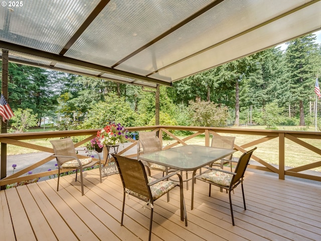 24873 S Beeson Rd, Beavercreek, OR 97004 - wooden deck featuring outdoor dining space and view of scattered trees