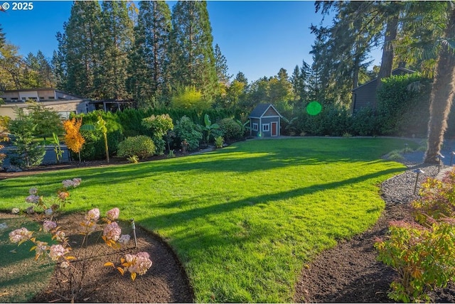 view of yard with an outdoor structure