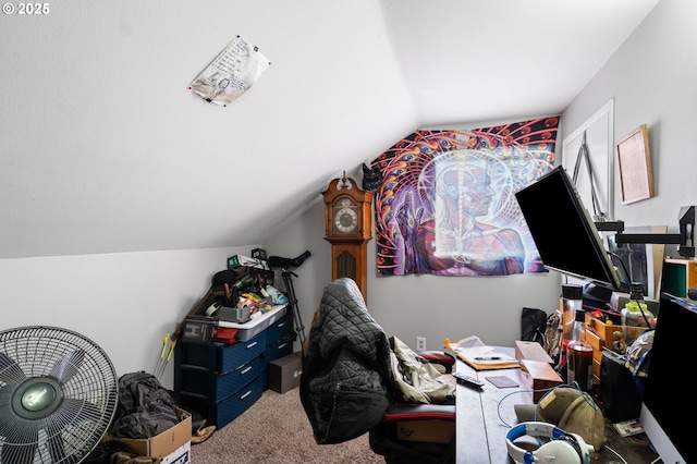 carpeted bedroom featuring vaulted ceiling