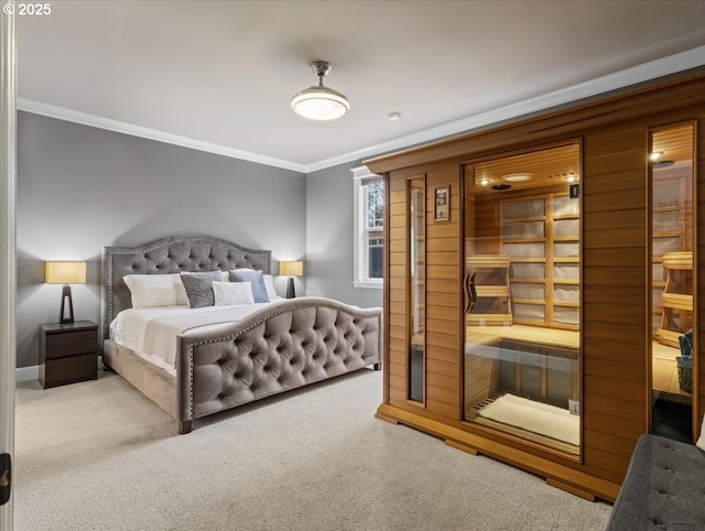 5610 NE Going St, Portland, OR 97218 - carpeted bedroom featuring ornamental molding, baseboards, and a sauna
