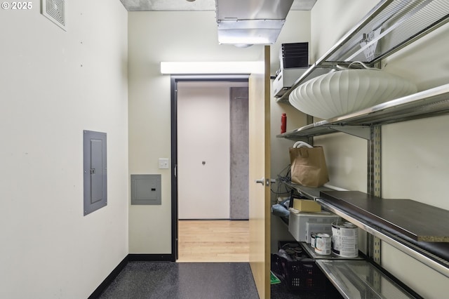 storage area featuring electric panel and visible vents