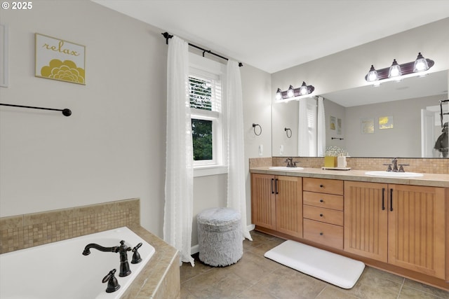 1910 S 15th Cir, Ridgefield, WA 98642 - bathroom with double vanity, a bath, tasteful backsplash, and tile patterned flooring