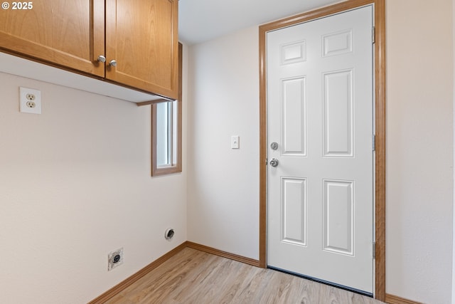 251 NE Village Squire Ave Unit 15, Gresham, OR 97030 - laundry room with electric dryer hookup, cabinet space, light wood-style floors, and baseboards