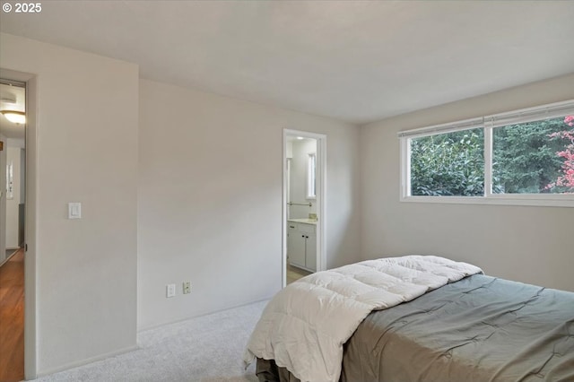bedroom featuring baseboards, carpet flooring, and connected bathroom