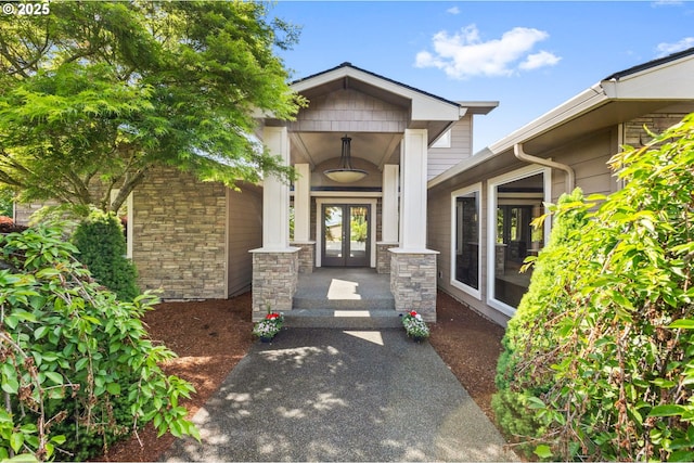 6421 Brooklake Rd, Salem, OR 97305 - entrance to property with stone siding and french doors