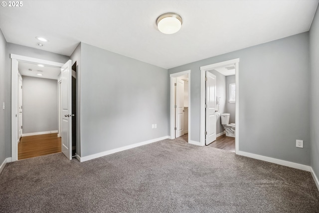63 S 22nd St, Saint Helens, OR 97051 - unfurnished bedroom with carpet flooring, baseboards, recessed lighting, and connected bathroom