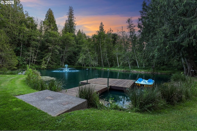 39100 SE Tumala Mountain Rd, Estacada, OR 97023 - dock area featuring a water view, a yard, and a view of trees