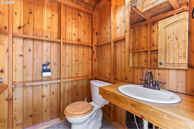 39100 SE Tumala Mountain Rd, Estacada, OR 97023 - half bath with a sink, toilet, and wood walls