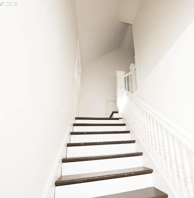 1236 N Emerson St, Portland, OR 97217 - stairway featuring vaulted ceiling