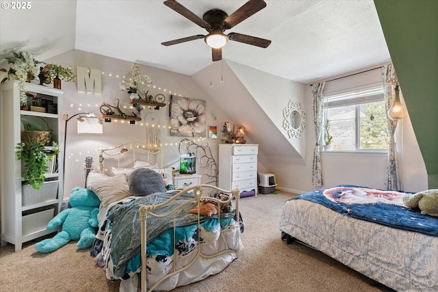 69768 Hwy 237, Cove, OR 97824 - carpeted bedroom with baseboards, ceiling fan, and vaulted ceiling