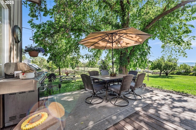 69768 Hwy 237, Cove, OR 97824 - wooden terrace featuring outdoor dining area and a lawn