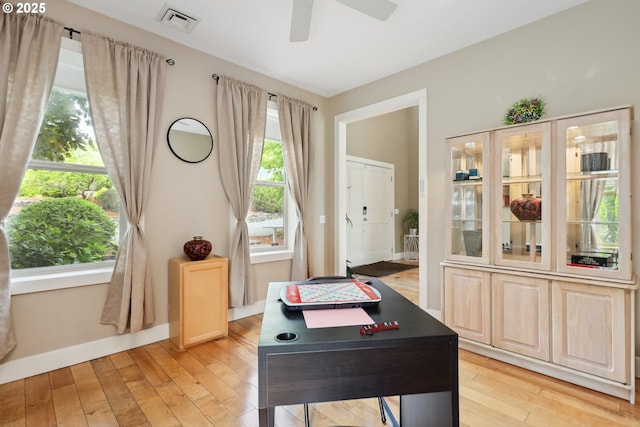 152 Palos Verdes, White Salmon, WA 98672 - recreation room featuring light wood finished floors, ceiling fan, baseboards, and an office area
