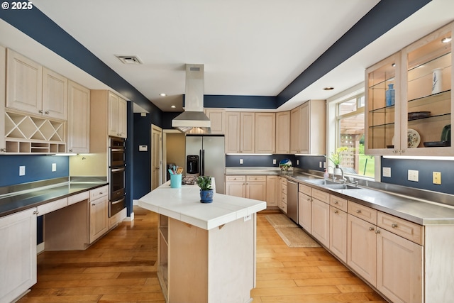 152 Palos Verdes, White Salmon, WA 98672 - kitchen with stainless steel countertops, appliances with stainless steel finishes, light wood-style flooring, and recessed lighting