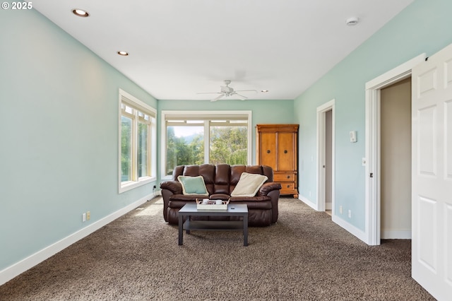 152 Palos Verdes, White Salmon, WA 98672 - carpeted living area with baseboards, ceiling fan, and recessed lighting