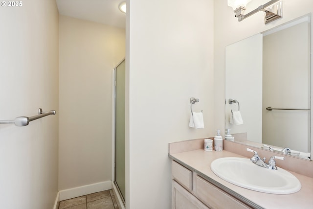 152 Palos Verdes, White Salmon, WA 98672 - full bath featuring vanity, an enclosed shower, baseboards, and tile patterned flooring