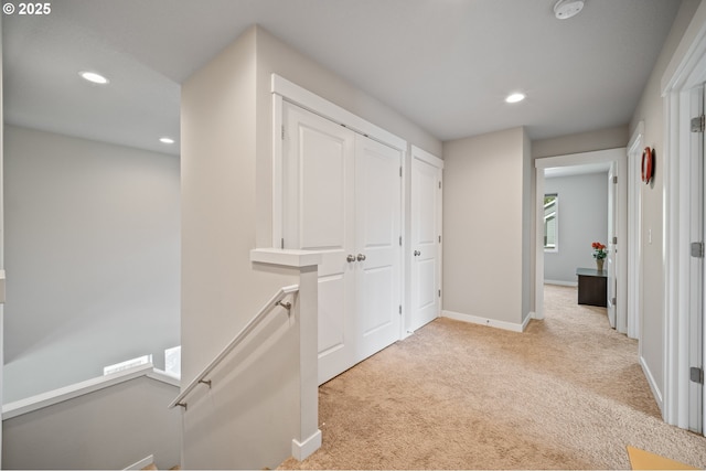 1012 NE 11th Ct, Battle Ground, WA 98604 - hallway featuring an upstairs landing, carpet floors, and recessed lighting