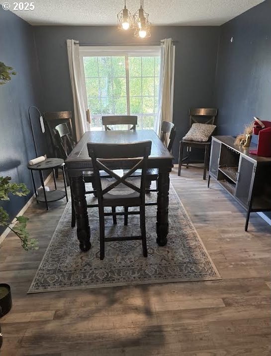 dining room featuring a textured ceiling and wood finished floors