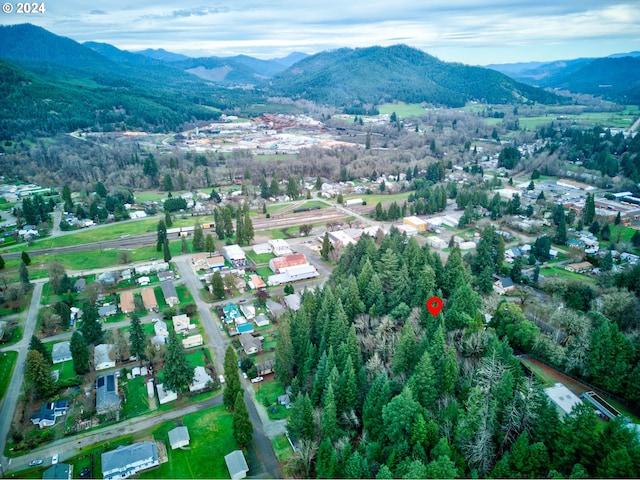 drone / aerial view with a mountain view