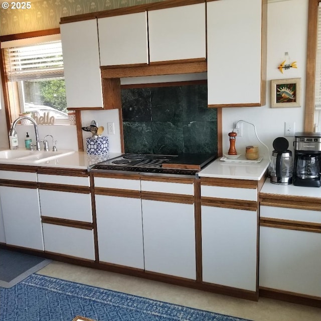 kitchen with backsplash, sink, and white cabinets