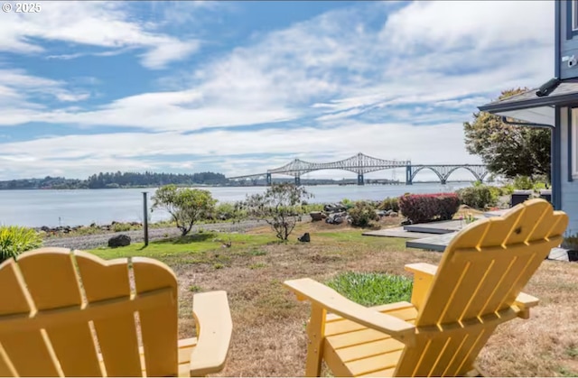 view of yard with a water view