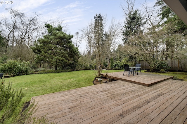 deck featuring a yard and fence