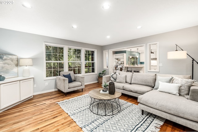 living room with light hardwood / wood-style flooring