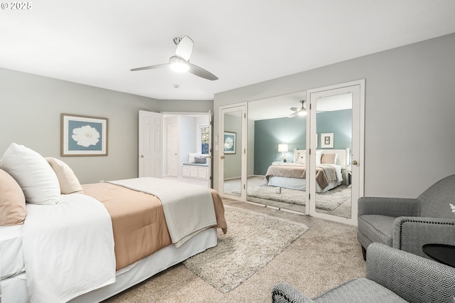 bedroom featuring carpet flooring and ceiling fan