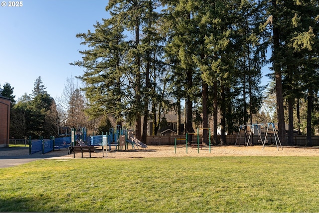 view of play area with a lawn