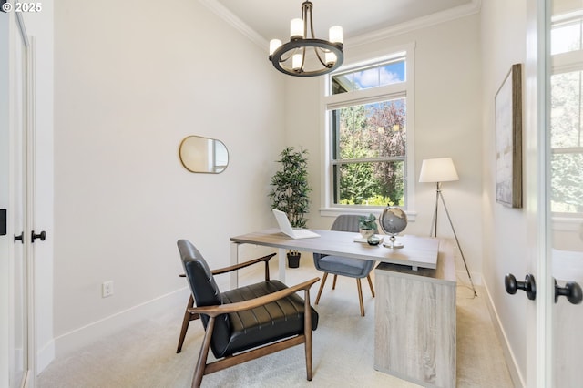 31870 SE Grace St, Gresham, OR 97080 - office with light colored carpet, plenty of natural light, a chandelier, and ornamental molding