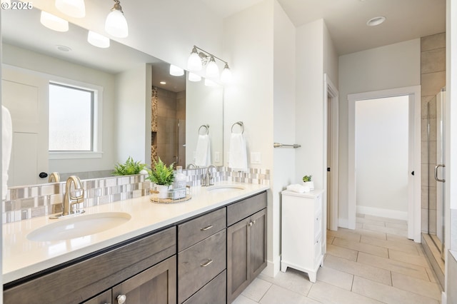 31870 SE Grace St, Gresham, OR 97080 - full bathroom featuring a stall shower, double vanity, tile patterned floors, and recessed lighting