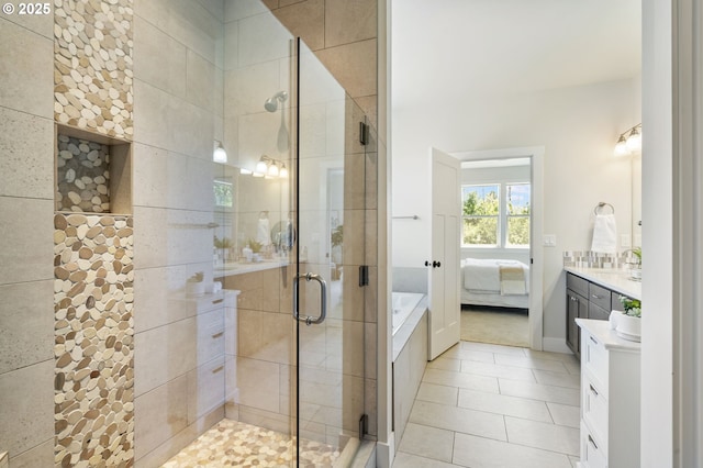 31870 SE Grace St, Gresham, OR 97080 - ensuite bathroom featuring vanity, a stall shower, a bath, and tile patterned floors