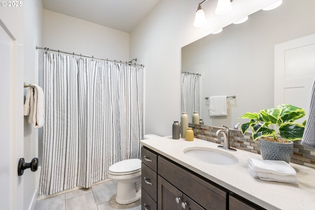 31870 SE Grace St, Gresham, OR 97080 - bathroom featuring vanity, tile patterned flooring, tasteful backsplash, and curtained shower