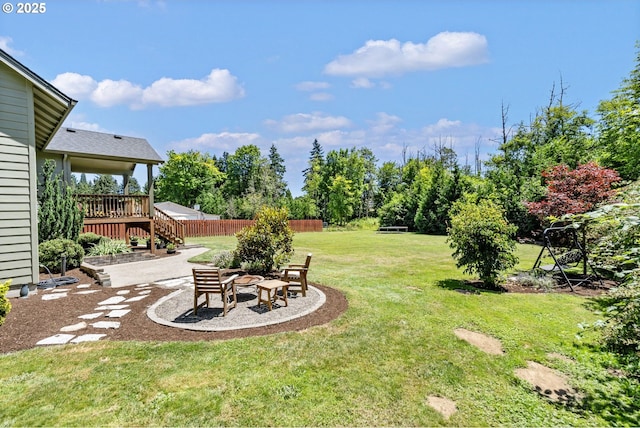 31870 SE Grace St, Gresham, OR 97080 - view of yard with a wooden deck, an outdoor fire pit, a patio area, and stairway
