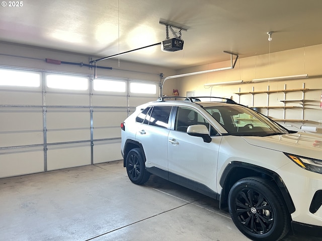 garage with a garage door opener