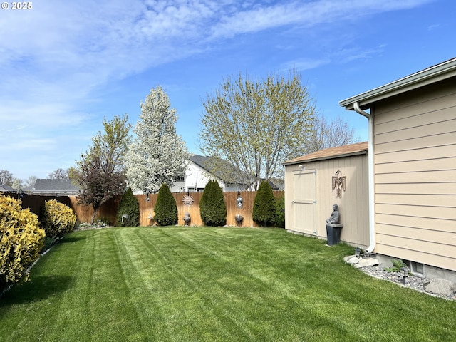 view of yard with a storage shed and an outdoor structure