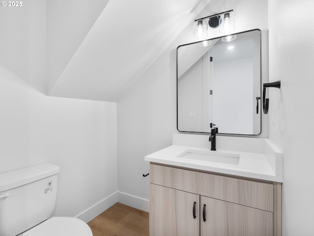 bathroom featuring vanity, toilet, and wood-type flooring