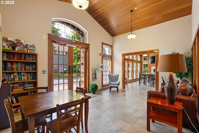 3935 NW 75th Ave, Camas, WA 98607 - dining area with wood ceiling, high vaulted ceiling, and french doors