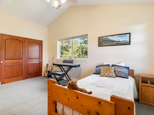 15700 SW Division St, Beaverton, OR 97007 - bedroom featuring carpet flooring, lofted ceiling, and a ceiling fan